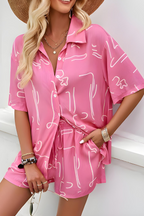 Kobieta Koszula z Guzikami i Szorty Casual Zestaw Letni Lekka Tkanina Komfortowy Styl