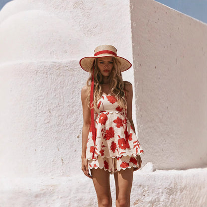 Kobieta Zestaw Casual – Top i Szorty z Koronkowym Wykończeniem