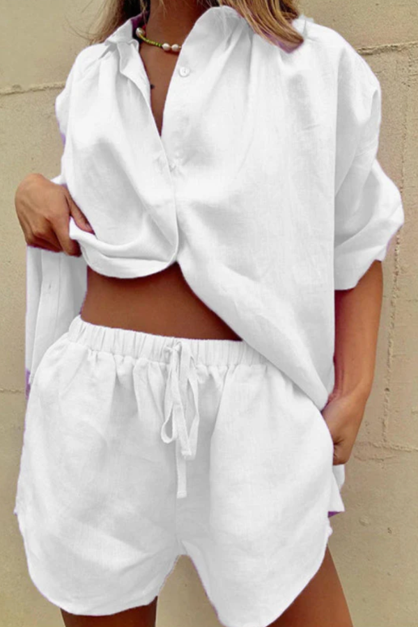 Kobiety Koszula Oversize z Krótkimi Spodniami Luźny Krój Lekki Materiał