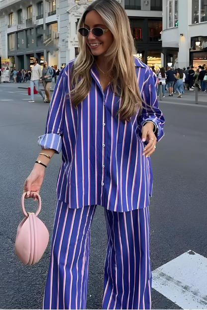 Kobiety Szerokie Spodnie i Koszula Button-Down Zestaw Elegancki Casual