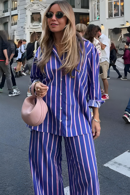 Kobiety Szerokie Spodnie i Koszula Button-Down Zestaw Elegancki Casual