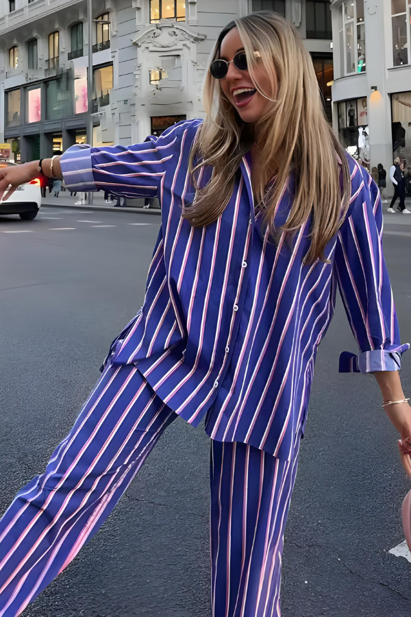 Kobiety Szerokie Spodnie i Koszula Button-Down Zestaw Elegancki Casual