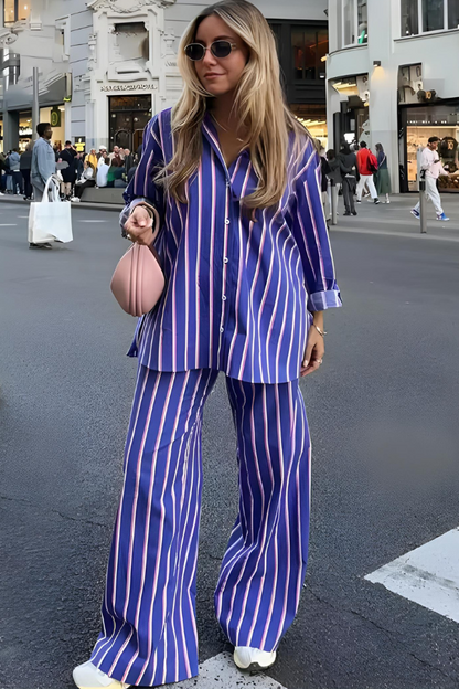 Kobiety Szerokie Spodnie i Koszula Button-Down Zestaw Elegancki Casual