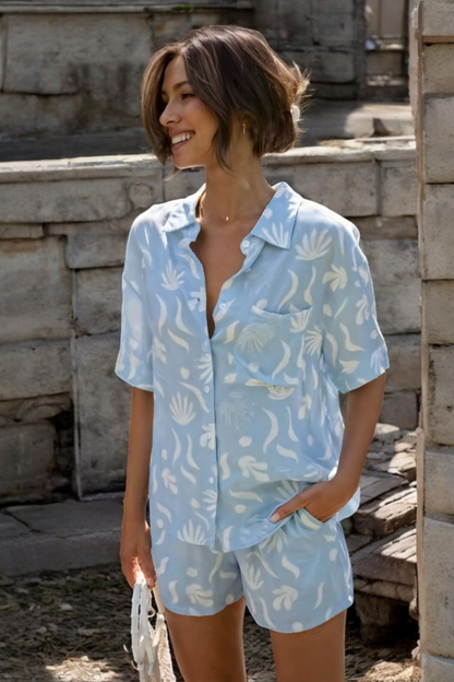 Kobiety Zestaw Koszuli z Krótkim Rękawem i Szortów, Luźny Krój, Wygodna Tkanina, Idealny na Lato