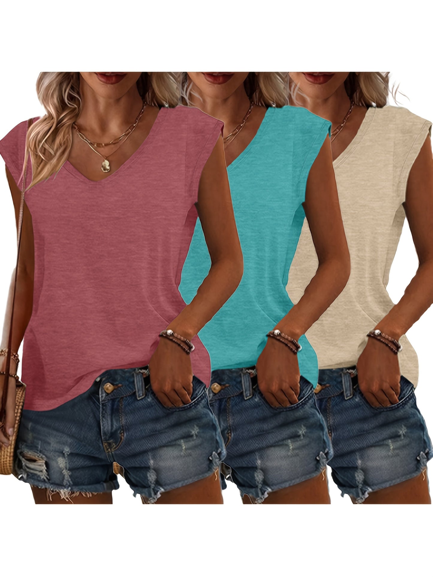 Kobiety z koszulki | Swobodna letnia moda z dekoltem w stylu 3-pak | Monika