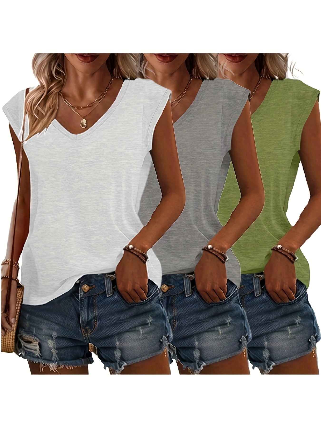 Kobiety z koszulki | Swobodna letnia moda z dekoltem w stylu 3-pak | Monika