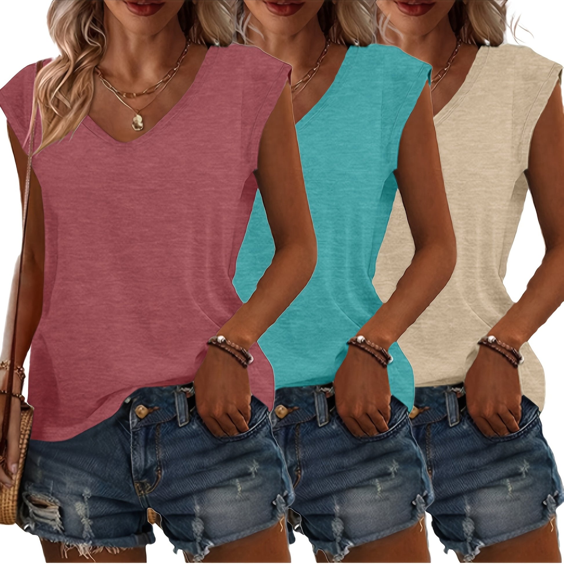 Kobiety z koszulki | Swobodna letnia moda z dekoltem w stylu 3-pak | Monika