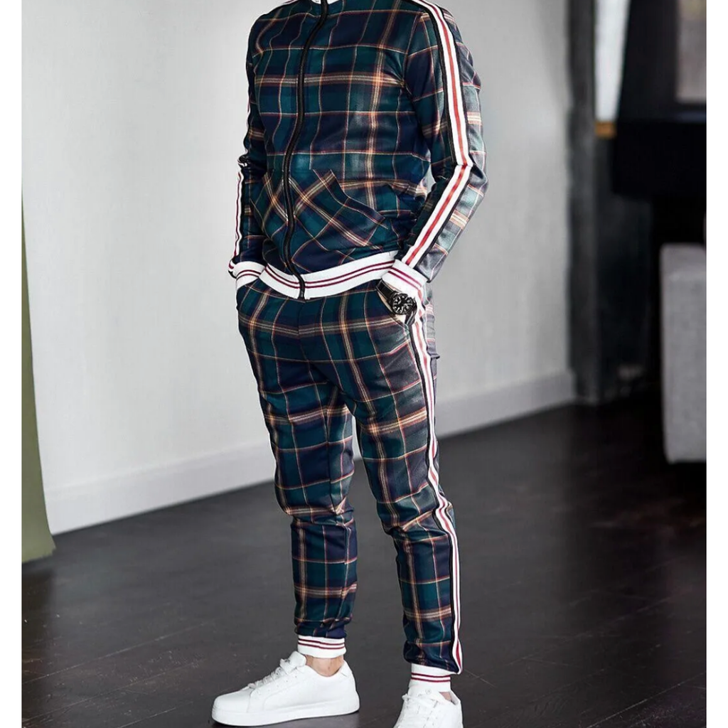 Komplet dresowy w kratkę z zamkiem błyskawicznym dla mężczyzn 0