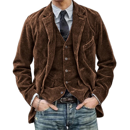 Komplet marynarki i kamizelki z usztywnianego sztruksu vintage dla mężczyzn 2