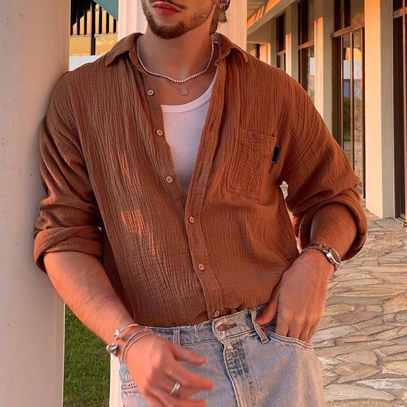 Koszula męska – z długim rękawem, styl casual