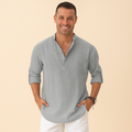 Koszula henley z teksturą dla mężczyzn – dekolt bez kołnierzyka i rękawy z możliwością podwinięcia 4