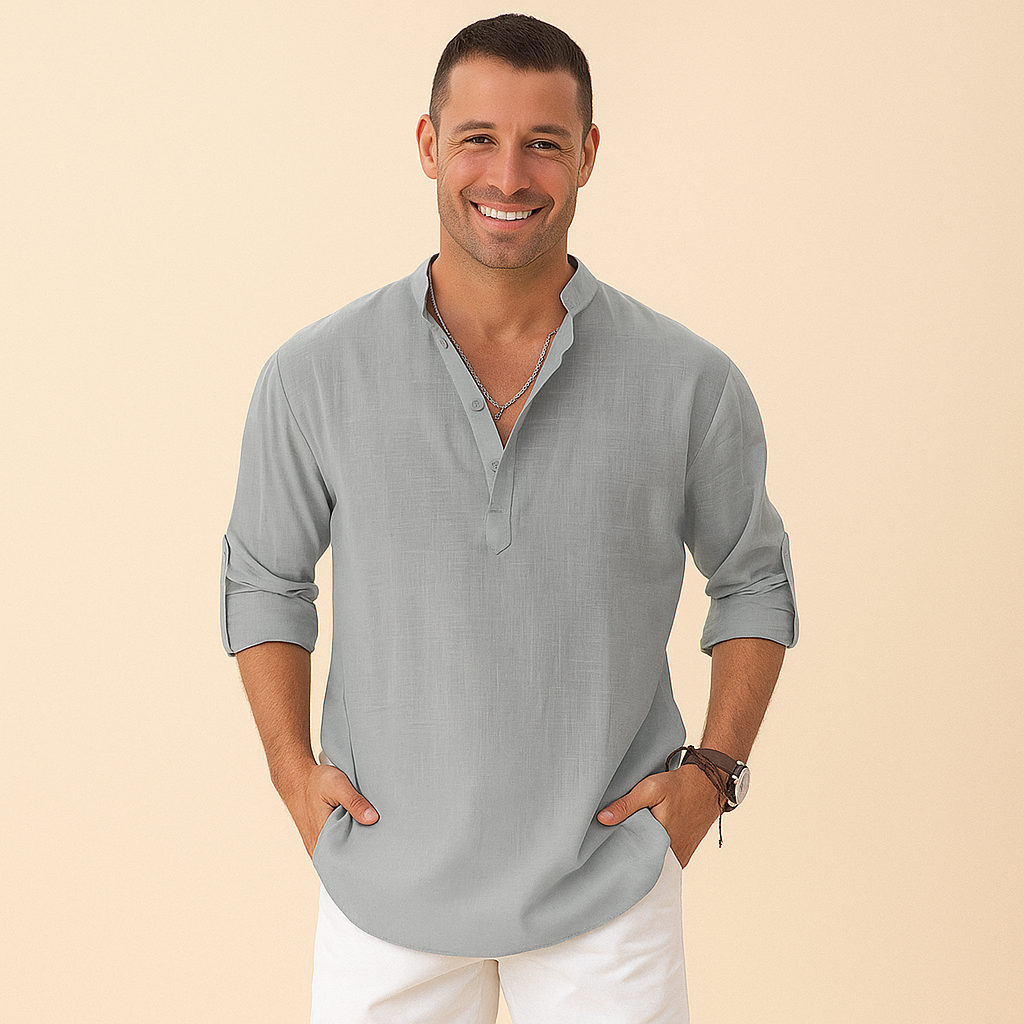 Koszula henley z teksturą dla mężczyzn – dekolt bez kołnierzyka i rękawy z możliwością podwinięcia 4