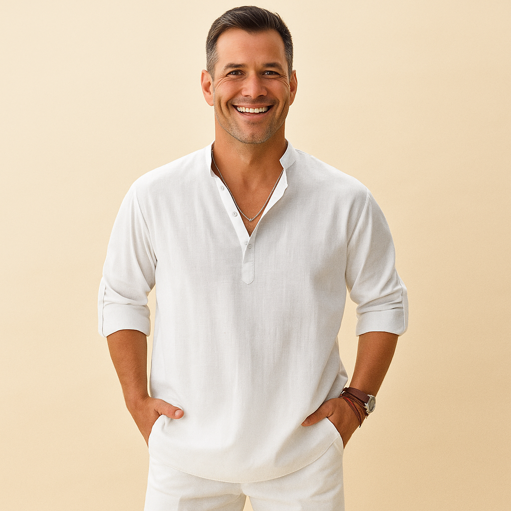 Koszula henley z teksturą dla mężczyzn – dekolt bez kołnierzyka i rękawy z możliwością podwinięcia 5