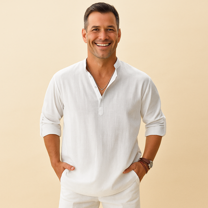 Koszula henley z teksturą dla mężczyzn – dekolt bez kołnierzyka i rękawy z możliwością podwinięcia 5