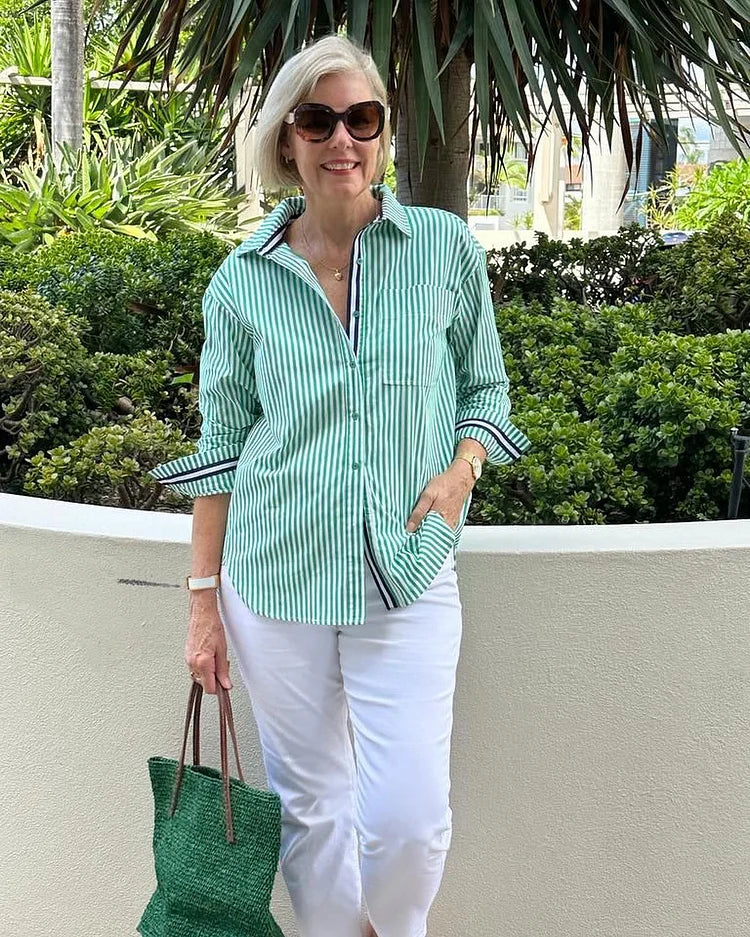 Koszula w paski zapinana na guziki damska – długie rękawy 2