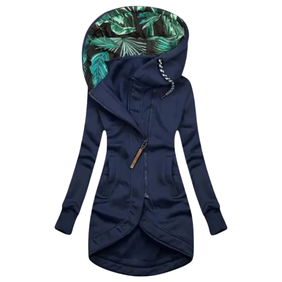 Kurtka przeciwdeszczowa z kapturem i asymetrycznym zapięciem dla kobiet 0