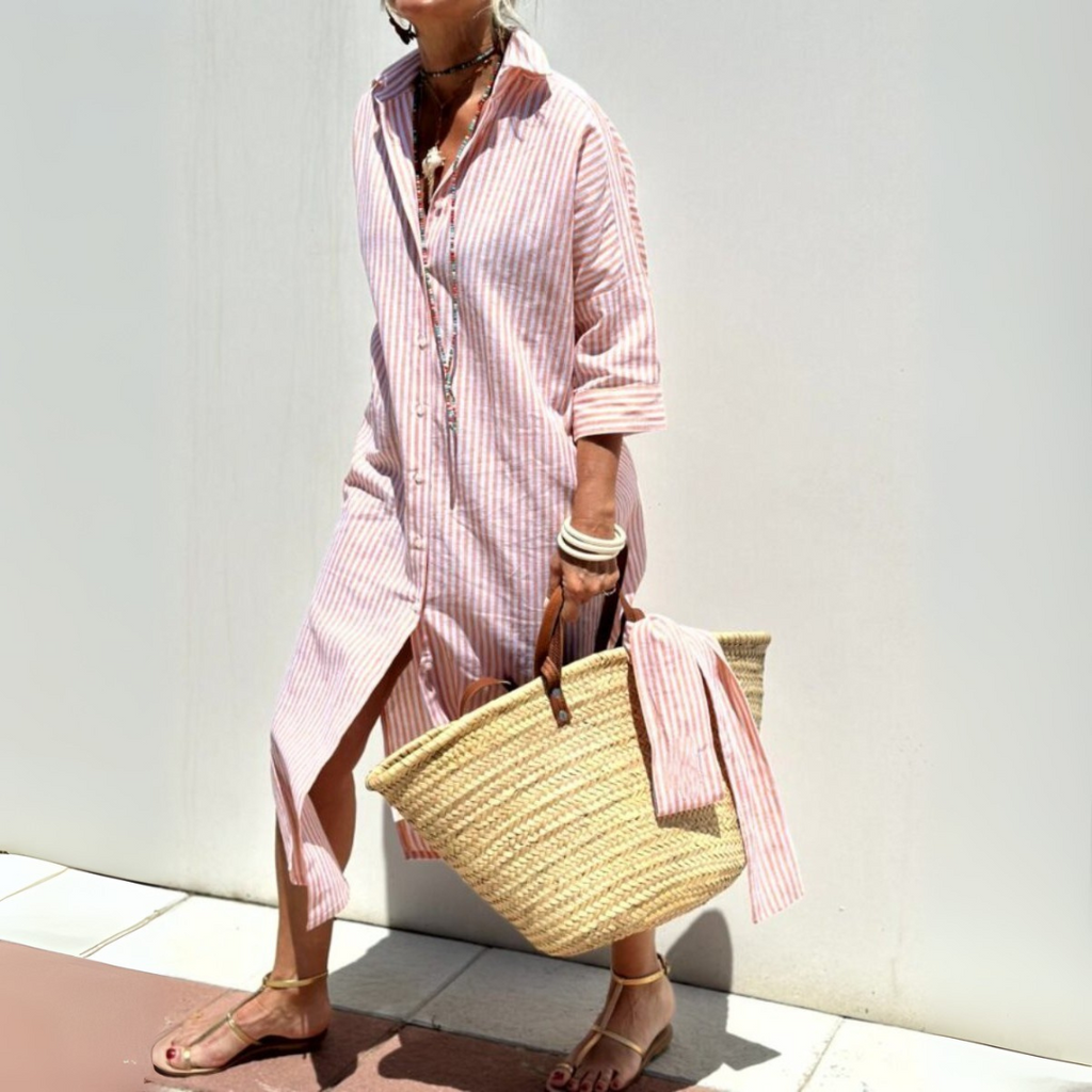 Luźna sukienka koszulowa damska – zapięcie na guziki z przodu 0