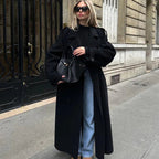 Luźny, długi płaszcz zapinany na guziki dla kobiet 0