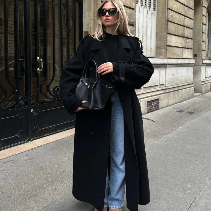 Luźny, długi płaszcz zapinany na guziki dla kobiet 0