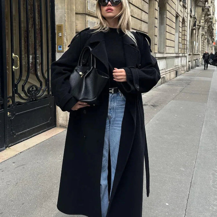 Luźny, długi płaszcz zapinany na guziki dla kobiet 1