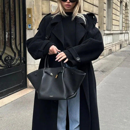 Luźny, długi płaszcz zapinany na guziki dla kobiet 2