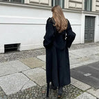 Luźny, długi płaszcz zapinany na guziki dla kobiet 4