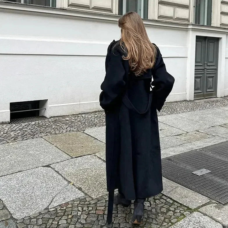 Luźny, długi płaszcz zapinany na guziki dla kobiet 4