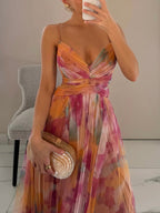 Malowana kwiatowa sukienka maxi w kształcie litery A dla kobiet 1