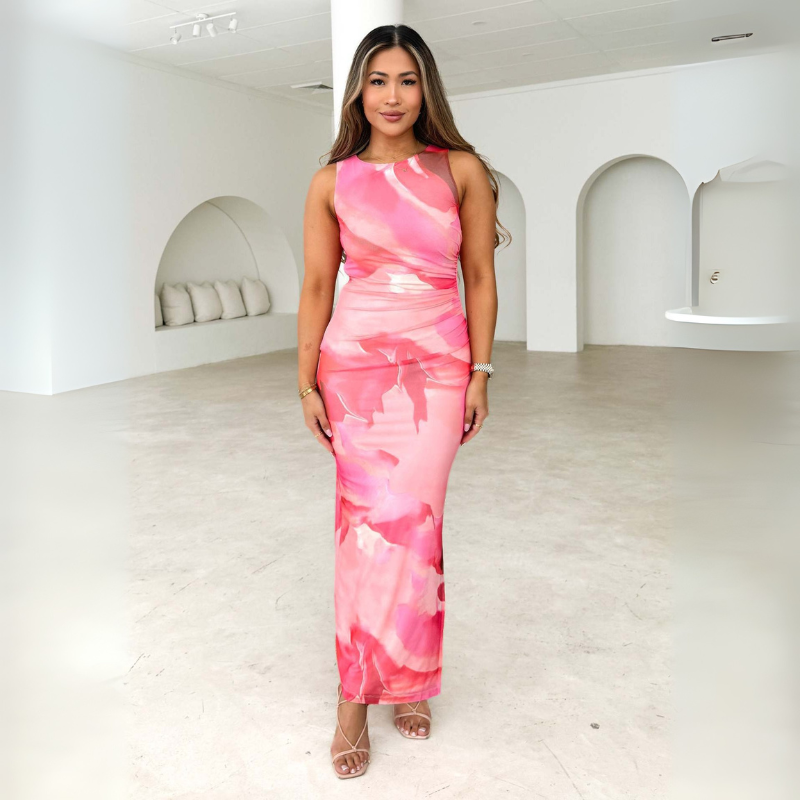 Marszczona sukienka midi w kwiaty dla kobiet 0