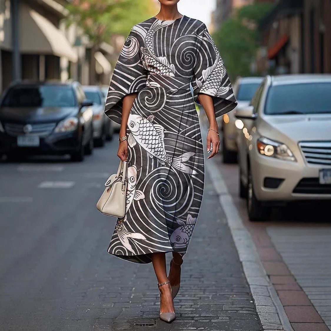 Melody | Elegancka sukienka midi z kwiatowym wzorem 3