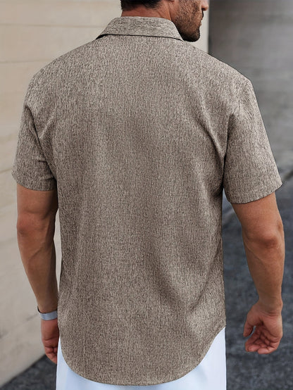 Męska koszula z krótkim rękawem, oddychający materiał, klasyczny kołnierzyk Kent na lato, uniwersalny design