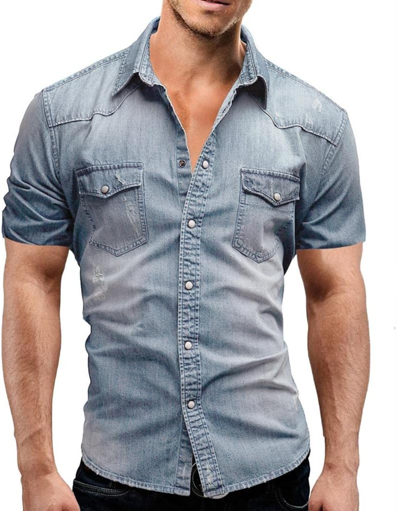 Męska koszula dżinsowa z długim rękawem | Zapięcie na guziki 0