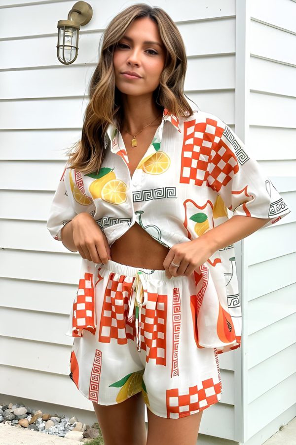 Męski Zestaw Koszuli z Guzikami i Szortów, Klasyczna Koszula, Wygodne Szorty, Letni Styl