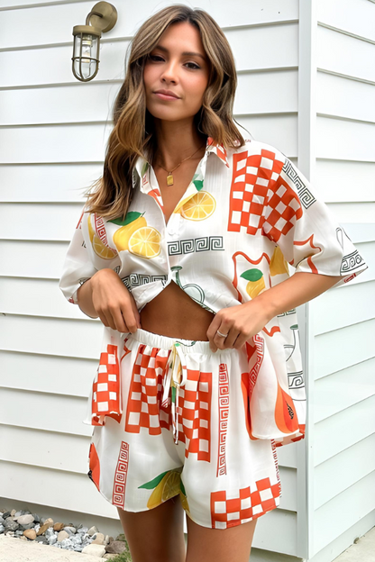 Męski Zestaw Koszuli z Guzikami i Szortów, Klasyczna Koszula, Wygodne Szorty, Letni Styl