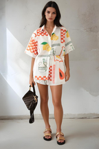 Męski Zestaw Koszuli z Guzikami i Szortów, Klasyczna Koszula, Wygodne Szorty, Letni Styl