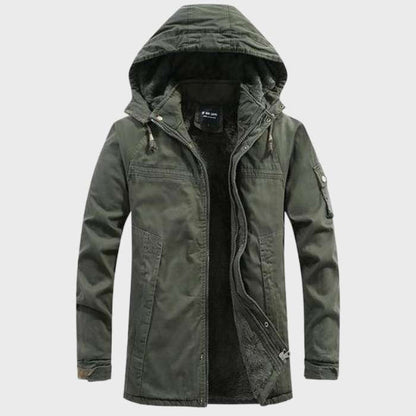 Ocieplana kurtka cargo z kapturem i kieszeniami dla mężczyzn 0