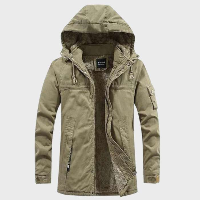 Ocieplana kurtka cargo z kapturem i kieszeniami dla mężczyzn 1