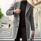 Ocieplany, formalny, długi płaszcz męski 0