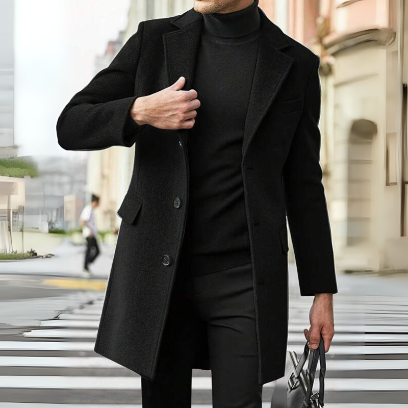 Ocieplany, formalny, długi płaszcz męski 1