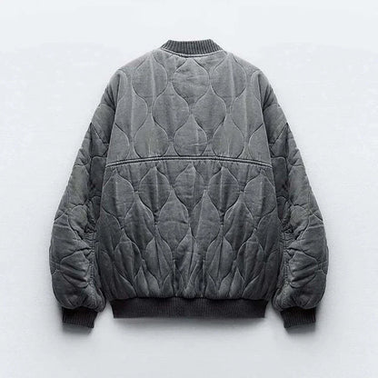 Oversizowa pikowana kurtka bomber dla kobiet - lekka kurtka puchowa z wyrazistym wzorem