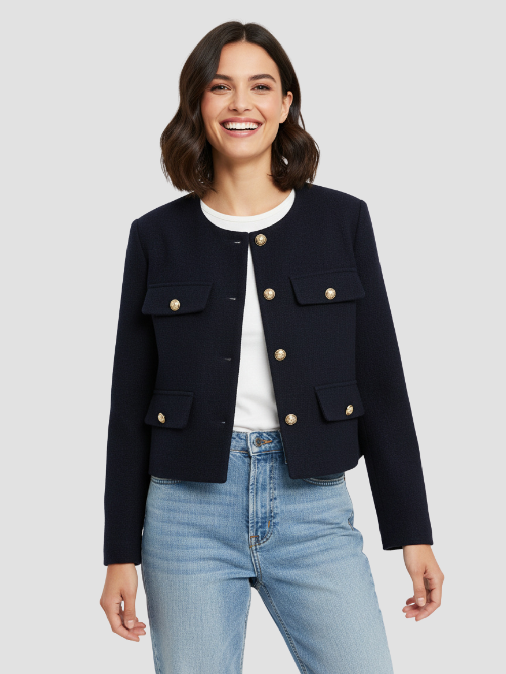 PALOMA | MARYNARKA DAMSKA | KRÓTKA ZE ZŁOTYMI GUZIKAMI 4