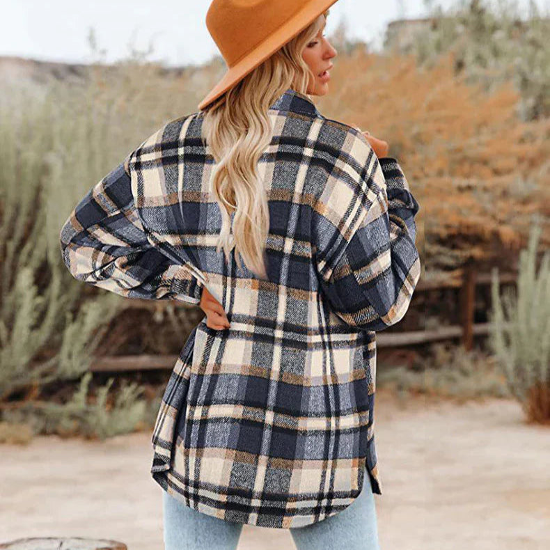 Płaszcz w kratkę z długim rękawem dla kobiet 3