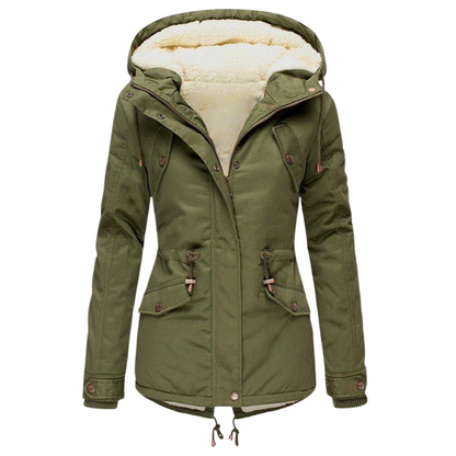 Płaszcz zimowy ze ściągaczem w pasie i odpinanym kapturem dla kobiet 2