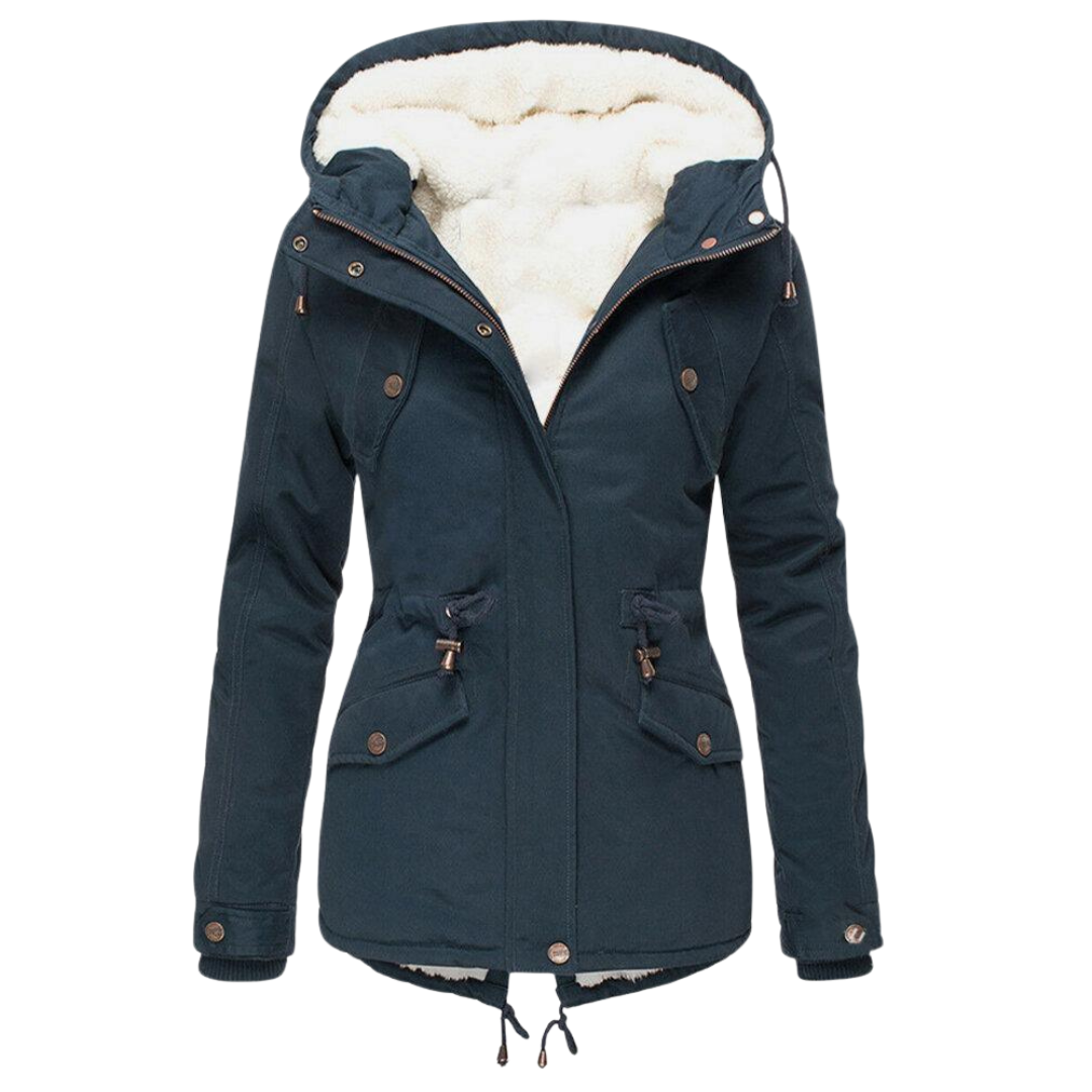 Płaszcz zimowy ze ściągaczem w pasie i odpinanym kapturem dla kobiet 3