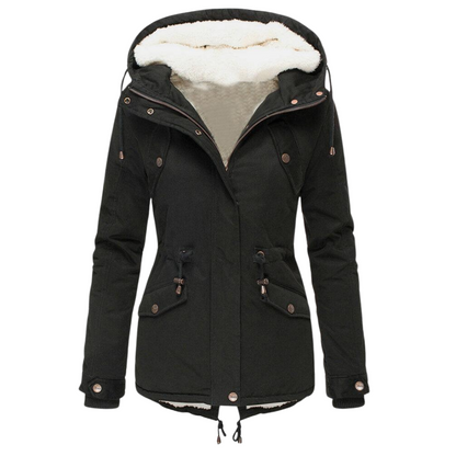 Płaszcz zimowy ze ściągaczem w pasie i odpinanym kapturem dla kobiet 4