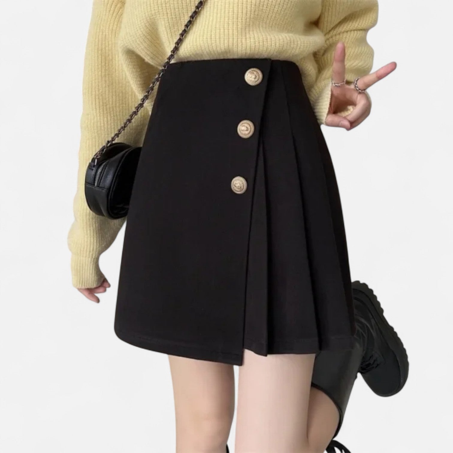 Plisowana spódnica mini z guzikami z przodu dla kobiet 0