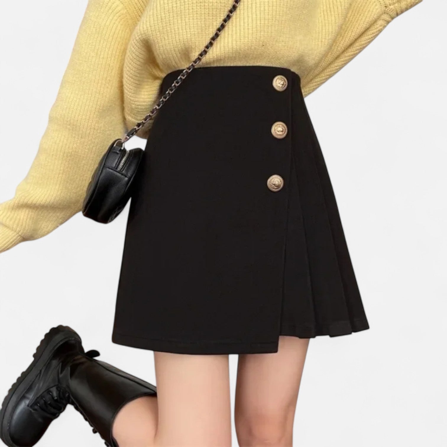 Plisowana spódnica mini z guzikami z przodu dla kobiet 1