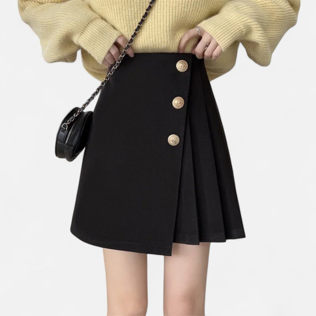 Plisowana spódnica mini z guzikami z przodu dla kobiet 2