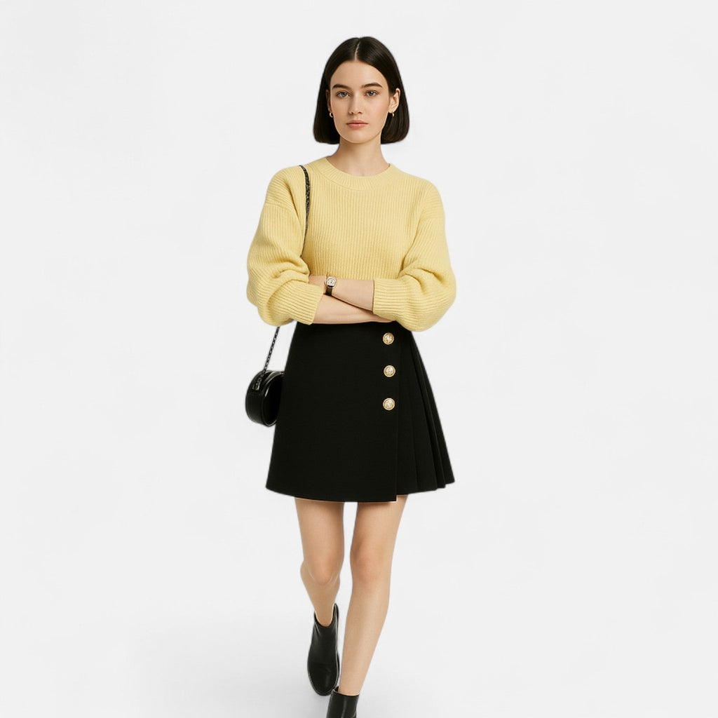 Plisowana spódnica mini z guzikami z przodu dla kobiet 4