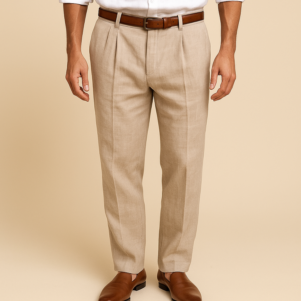 Spodnie plisowane, zwężane, męskie – strukturalne zakładki i matowa powierzchnia 0